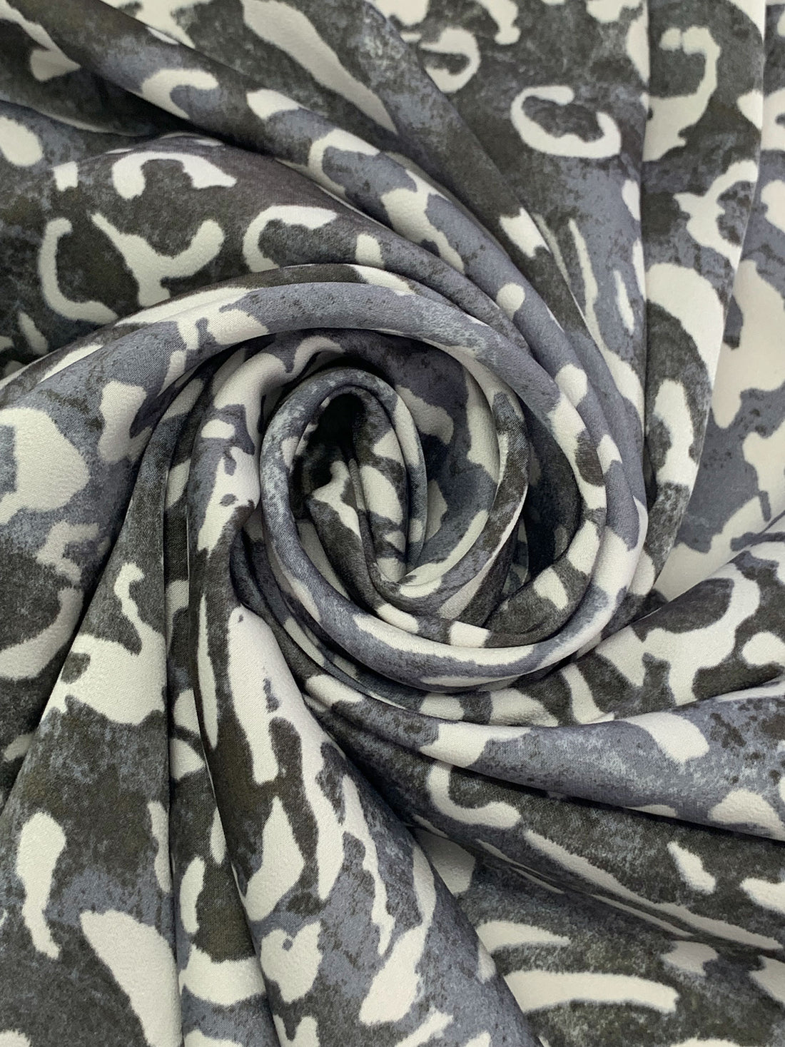 Slate Blue/Dark Earthy Gray/Off-White 100% Polyester Abstract Animal Print Charmeuse 60W
