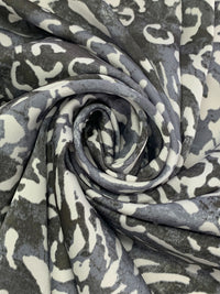 Slate Blue/Dark Earthy Gray/Off-White 100% Polyester Abstract Animal Print Charmeuse 60W