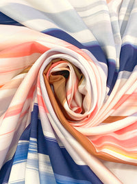 Dark Imperial Blue/Salmon Rose/Ginger Bronze/Multi 100% Polyester Horizontal Streaks Print Charmeuse 58W