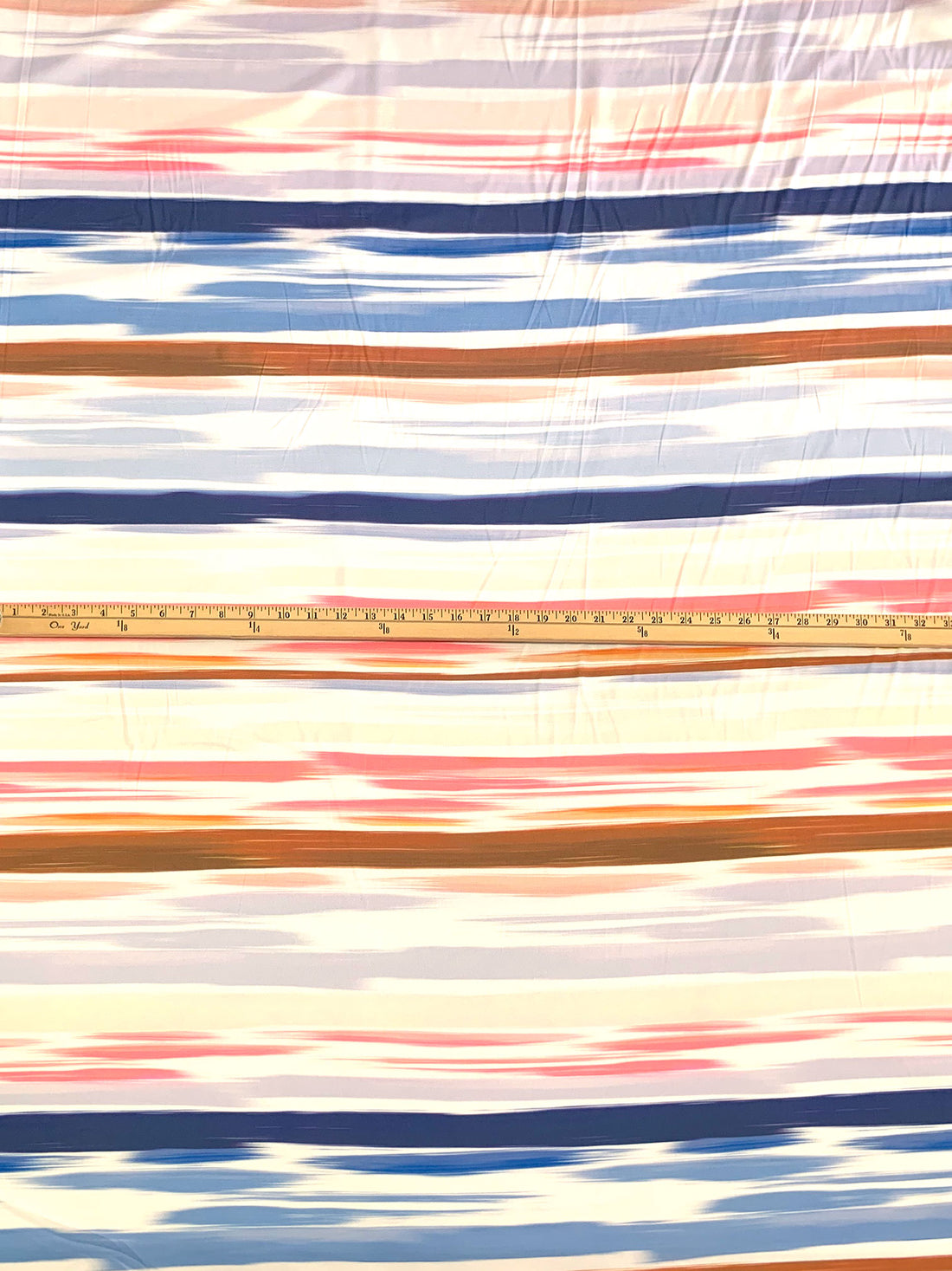 Dark Imperial Blue/Salmon Rose/Ginger Bronze/Multi 100% Polyester Horizontal Streaks Print Charmeuse 58W