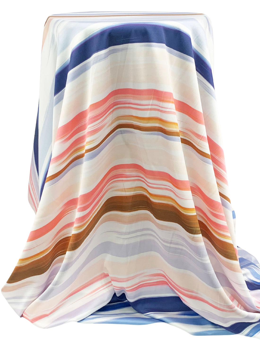 Dark Imperial Blue/Salmon Rose/Ginger Bronze/Multi 100% Polyester Horizontal Streaks Print Charmeuse 58W