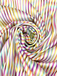 Fuchsia Pink/Off-White/Canary/Multi 100% Polyester Warped Vertical Stripe Print Charmeuse 56W