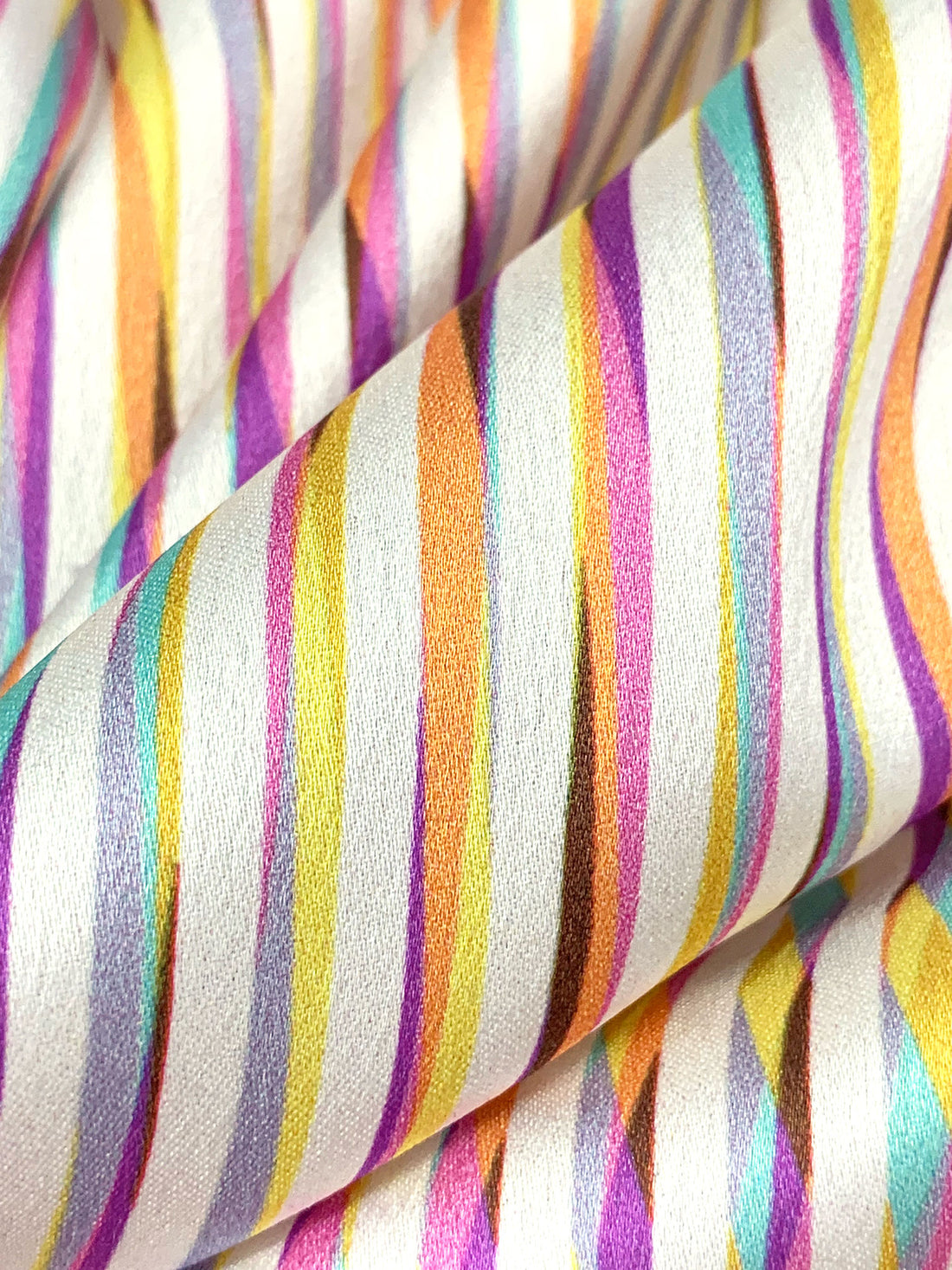 Fuchsia Pink/Off-White/Canary/Multi 100% Polyester Warped Vertical Stripe Print Charmeuse 56W