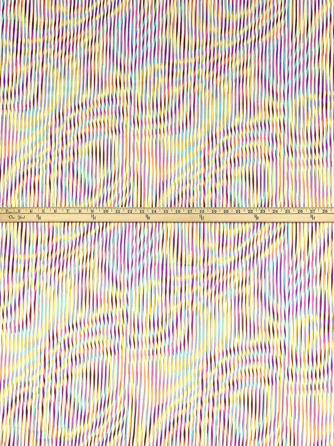 Fuchsia Pink/Off-White/Canary/Multi 100% Polyester Warped Vertical Stripe Print Charmeuse 56W