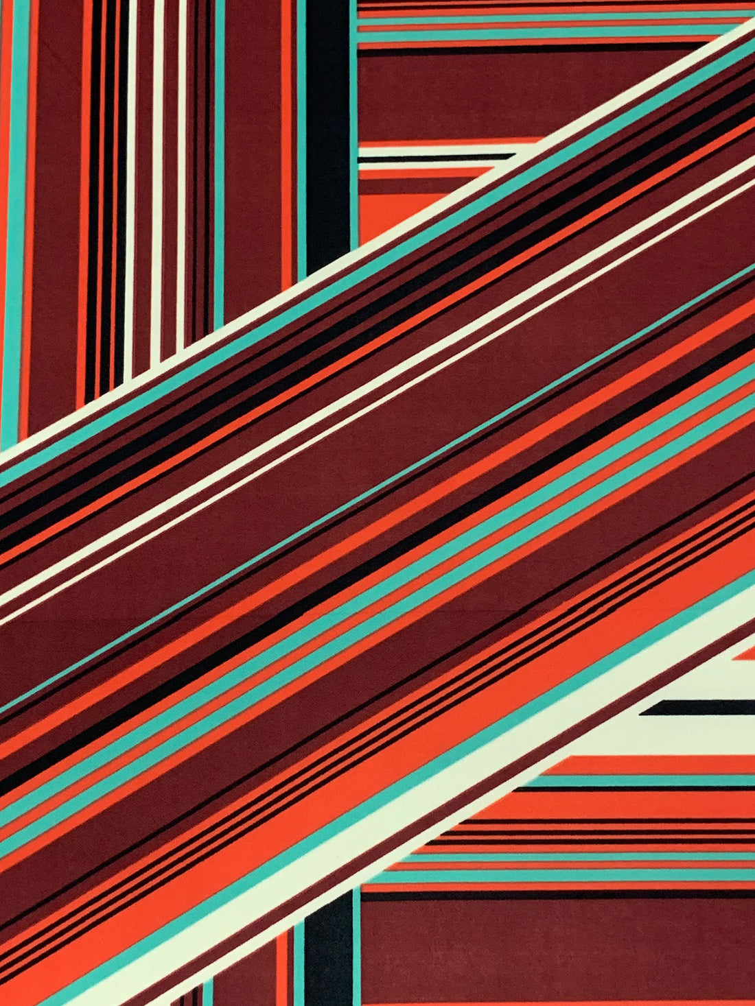 Muted Garnet/Medium Vermilion/Black/Multi 100% Polyester Large Overlapping Stripe Print Crepe Double Knit 56W