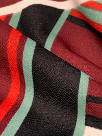 Muted Garnet/Medium Vermilion/Black/Multi 100% Polyester Large Overlapping Stripe Print Crepe Double Knit 56W