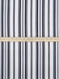 White/Muted Midnight Navy Polyester/Lycra Vertical Multi Stripe Print Crepe Double Knit 56W