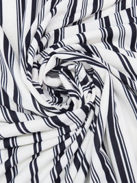 White/Muted Midnight Navy Polyester/Lycra Vertical Multi Stripe Print Crepe Double Knit 56W