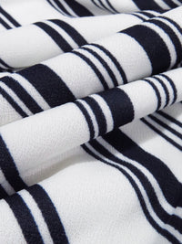 White/Muted Midnight Navy Polyester/Lycra Vertical Multi Stripe Print Crepe Double Knit 56W