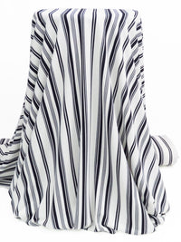 White/Muted Midnight Navy Polyester/Lycra Vertical Multi Stripe Print Crepe Double Knit 56W