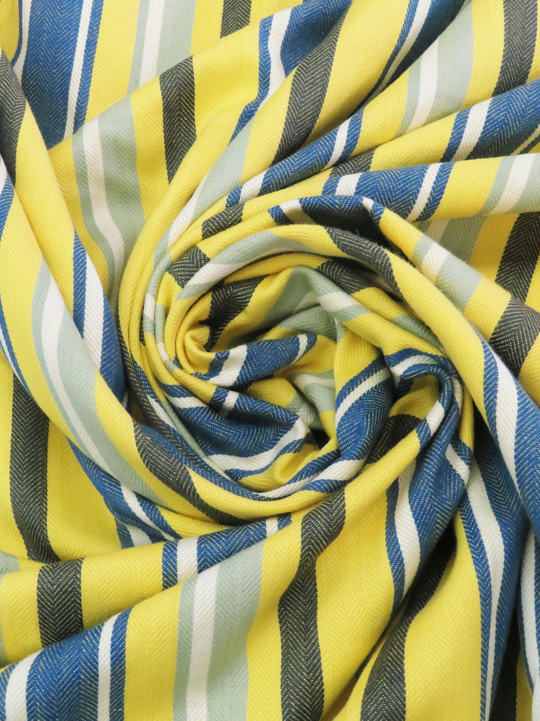Electric Lemon/Denim Blue/Sage Green/Multi 100% Cotton Vertical Herringbone Multi Stripe Midweight Woven - NY Designer - 54W