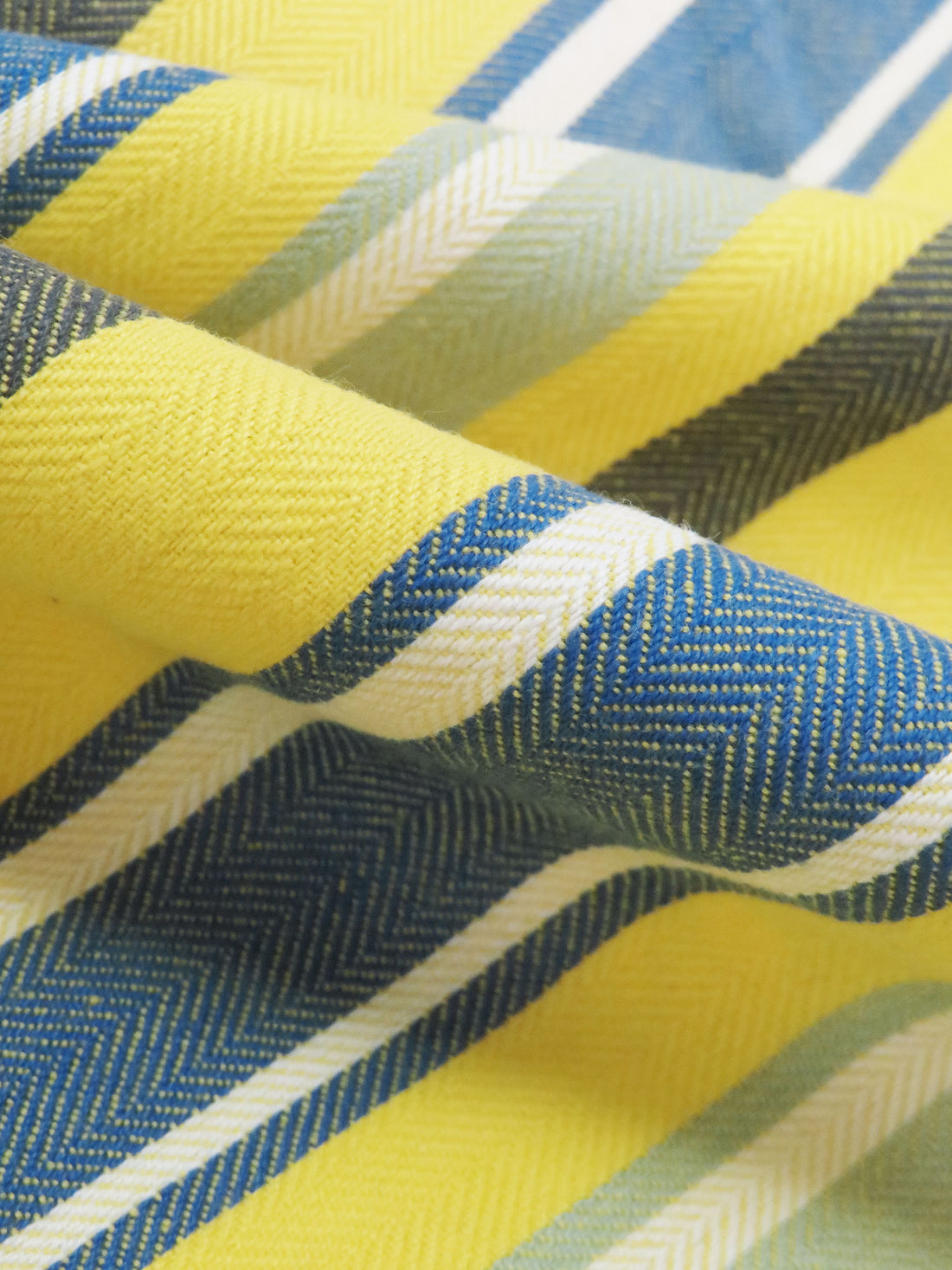 Electric Lemon/Denim Blue/Sage Green/Multi 100% Cotton Vertical Herringbone Multi Stripe Midweight Woven - NY Designer - 54W