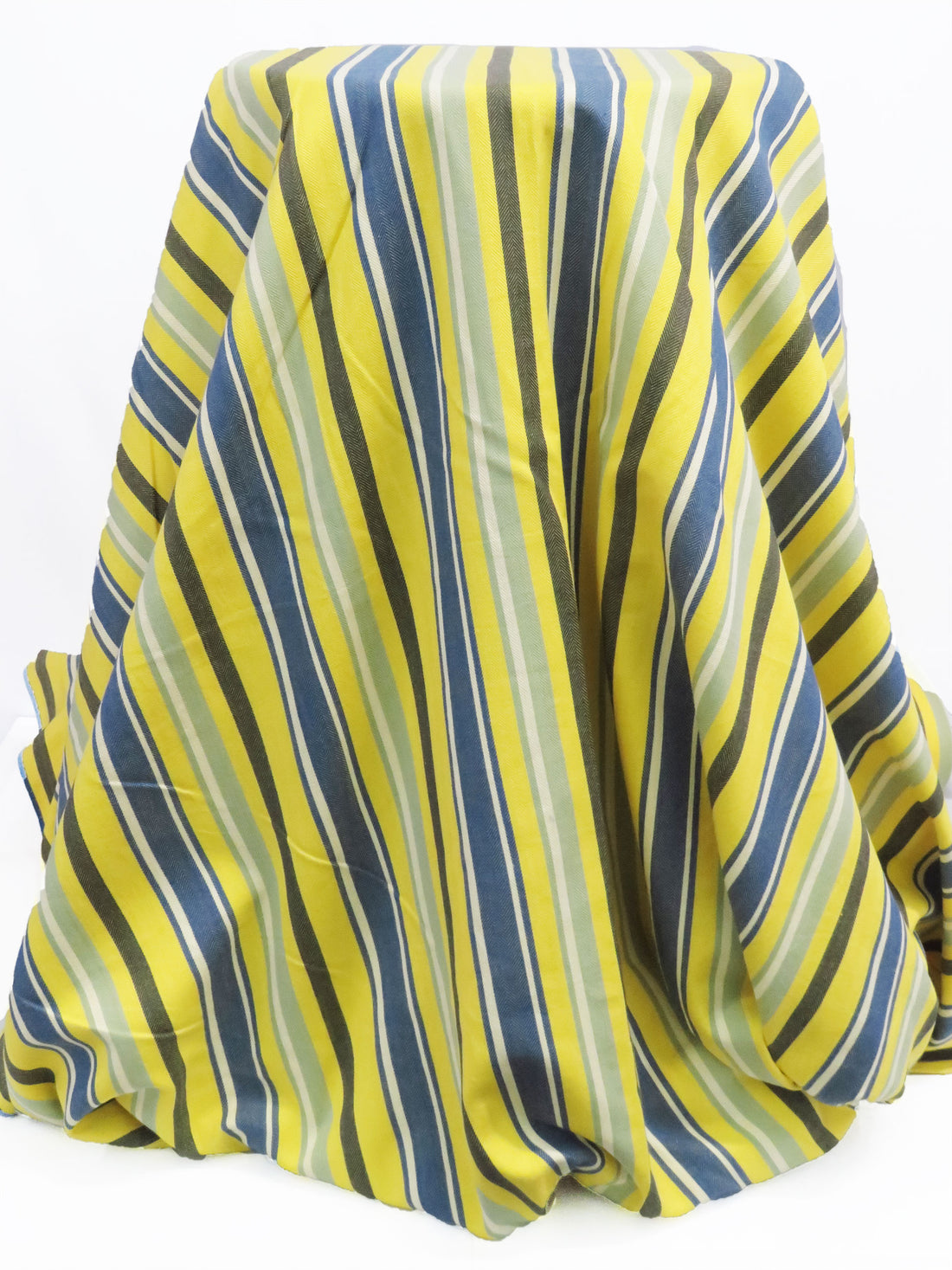 Electric Lemon/Denim Blue/Sage Green/Multi 100% Cotton Vertical Herringbone Multi Stripe Midweight Woven - NY Designer - 54W