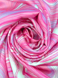 Brilliant Rose/Lavender/Off-White 100% Polyester Marbled Print Charmeuse 56W