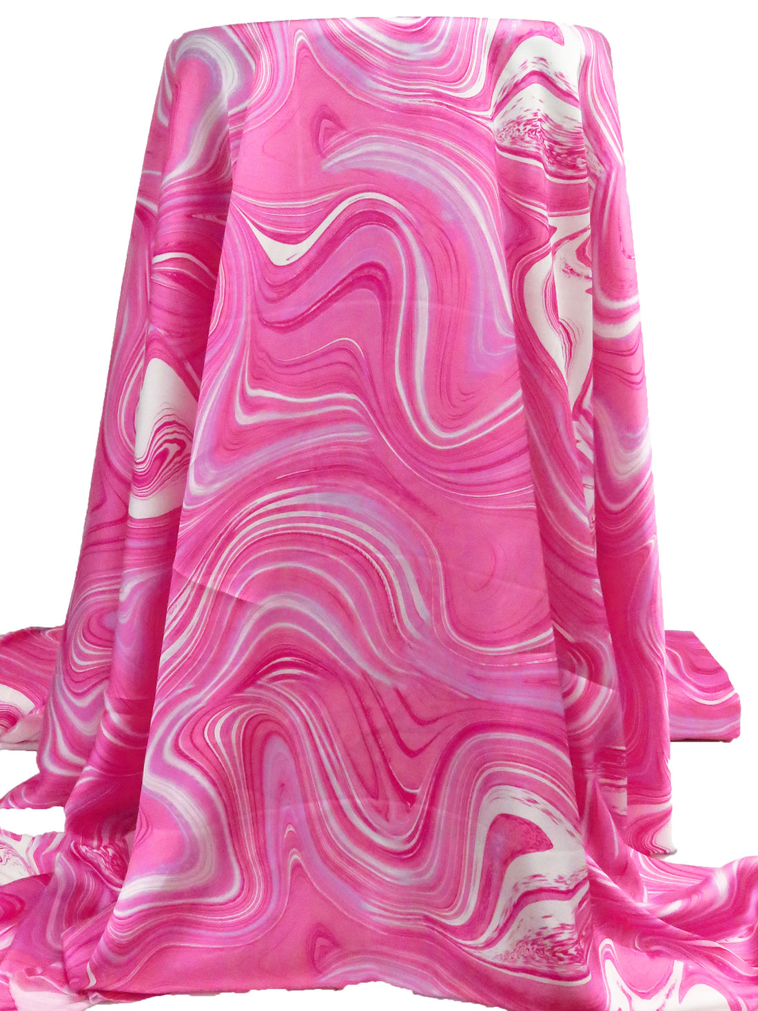 Brilliant Rose/Lavender/Off-White 100% Polyester Marbled Print Charmeuse 56W