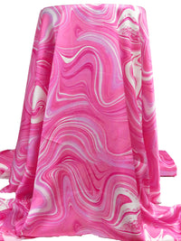Brilliant Rose/Lavender/Off-White 100% Polyester Marbled Print Charmeuse 56W