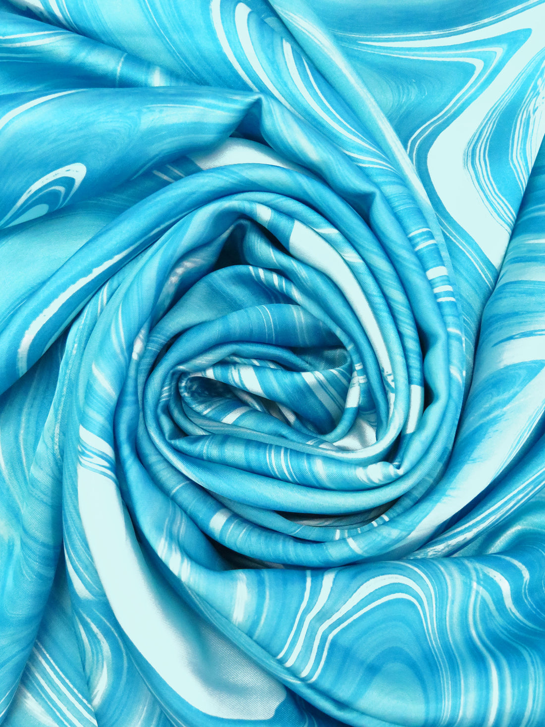 Hawaii Blue/Very Light Blue 100% Polyester Marbled Print Charmeuse 56W