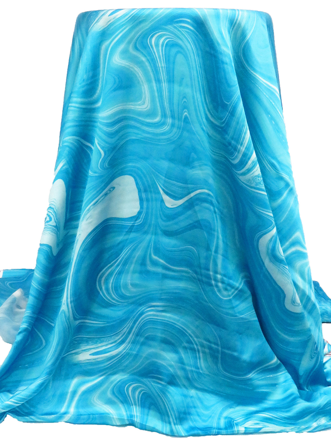 Hawaii Blue/Very Light Blue 100% Polyester Marbled Print Charmeuse 56W