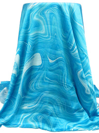 Hawaii Blue/Very Light Blue 100% Polyester Marbled Print Charmeuse 56W