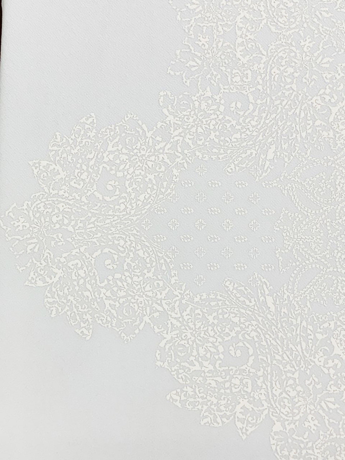 White/Off-White Polyester/Lycra Large Single Border Ornate Puff Print Liverpool Double Knit 58W