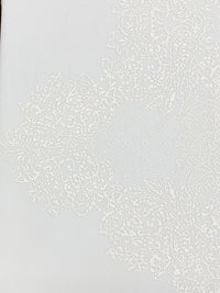 White/Off-White Polyester/Lycra Large Single Border Ornate Puff Print Liverpool Double Knit 58W
