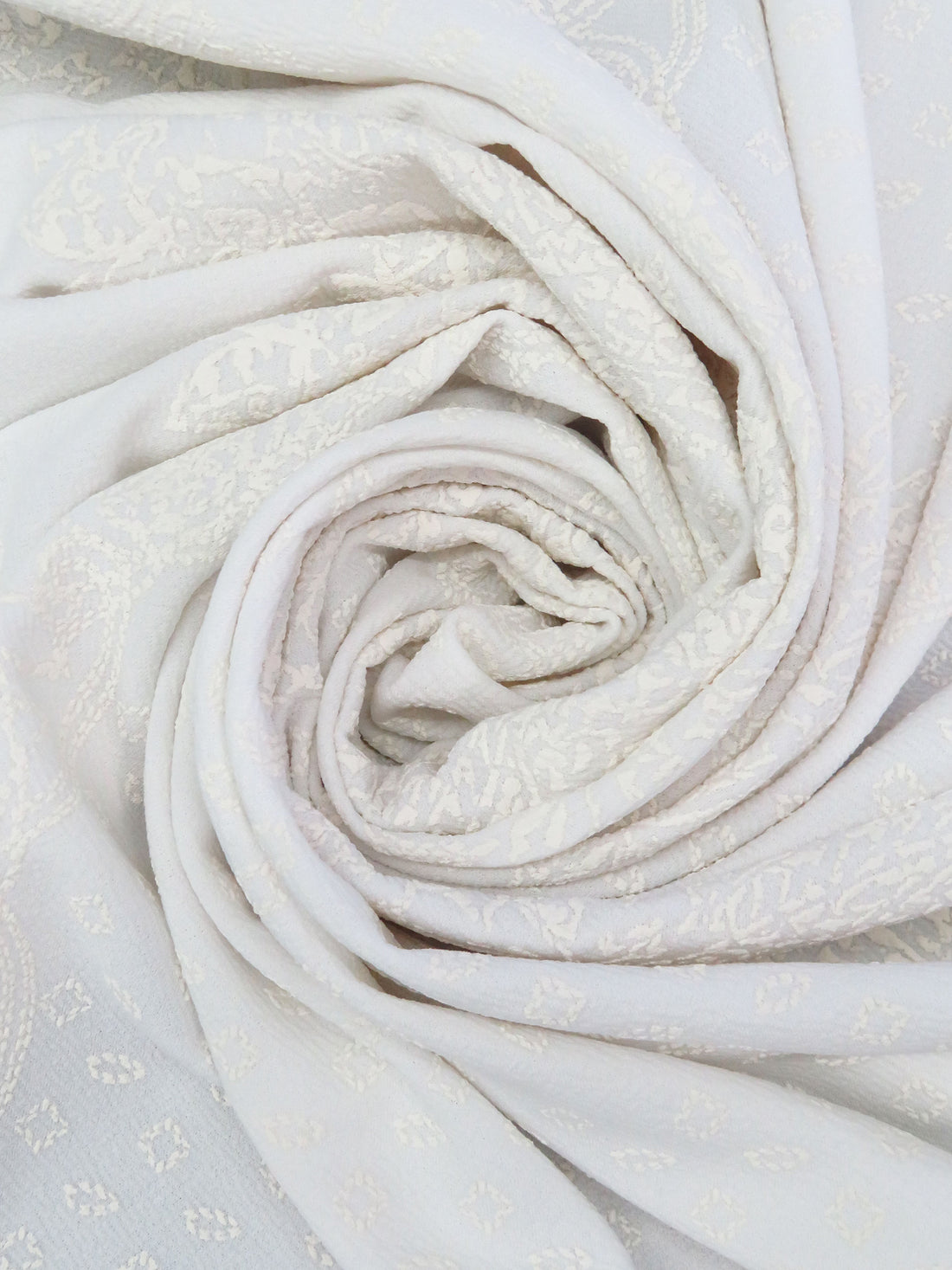 White/Off-White Polyester/Lycra Large Single Border Ornate Puff Print Liverpool Double Knit 58W