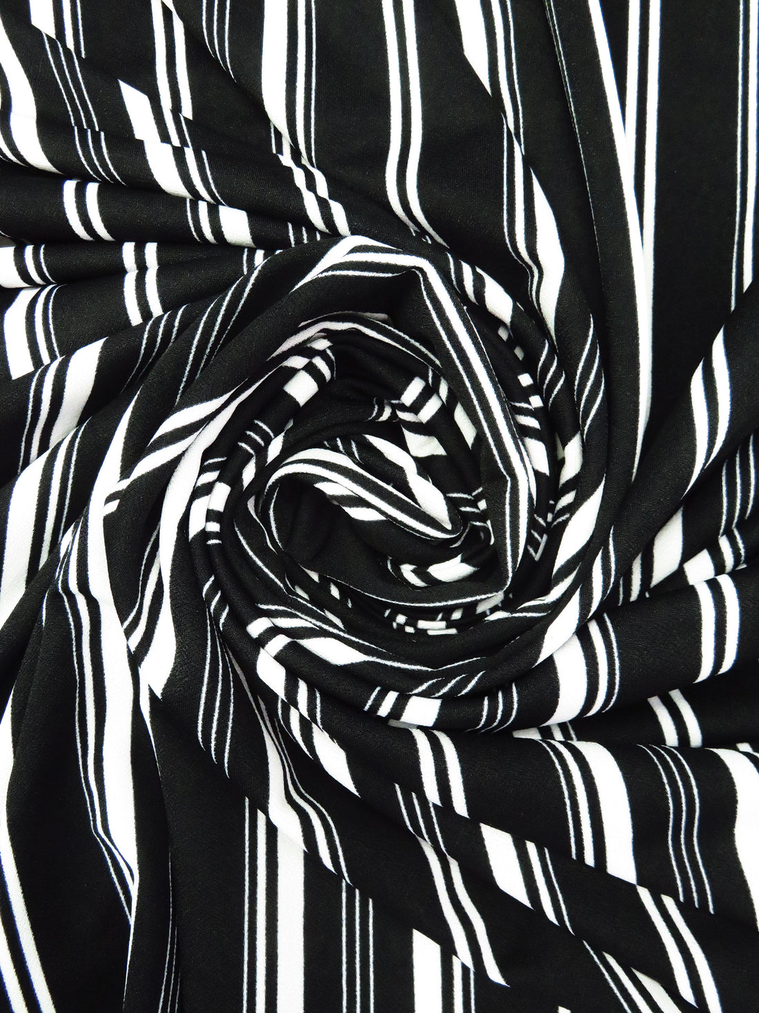Black/White Polyester/Lycra Vertical Stripe Print Crepe Double Knit 58W