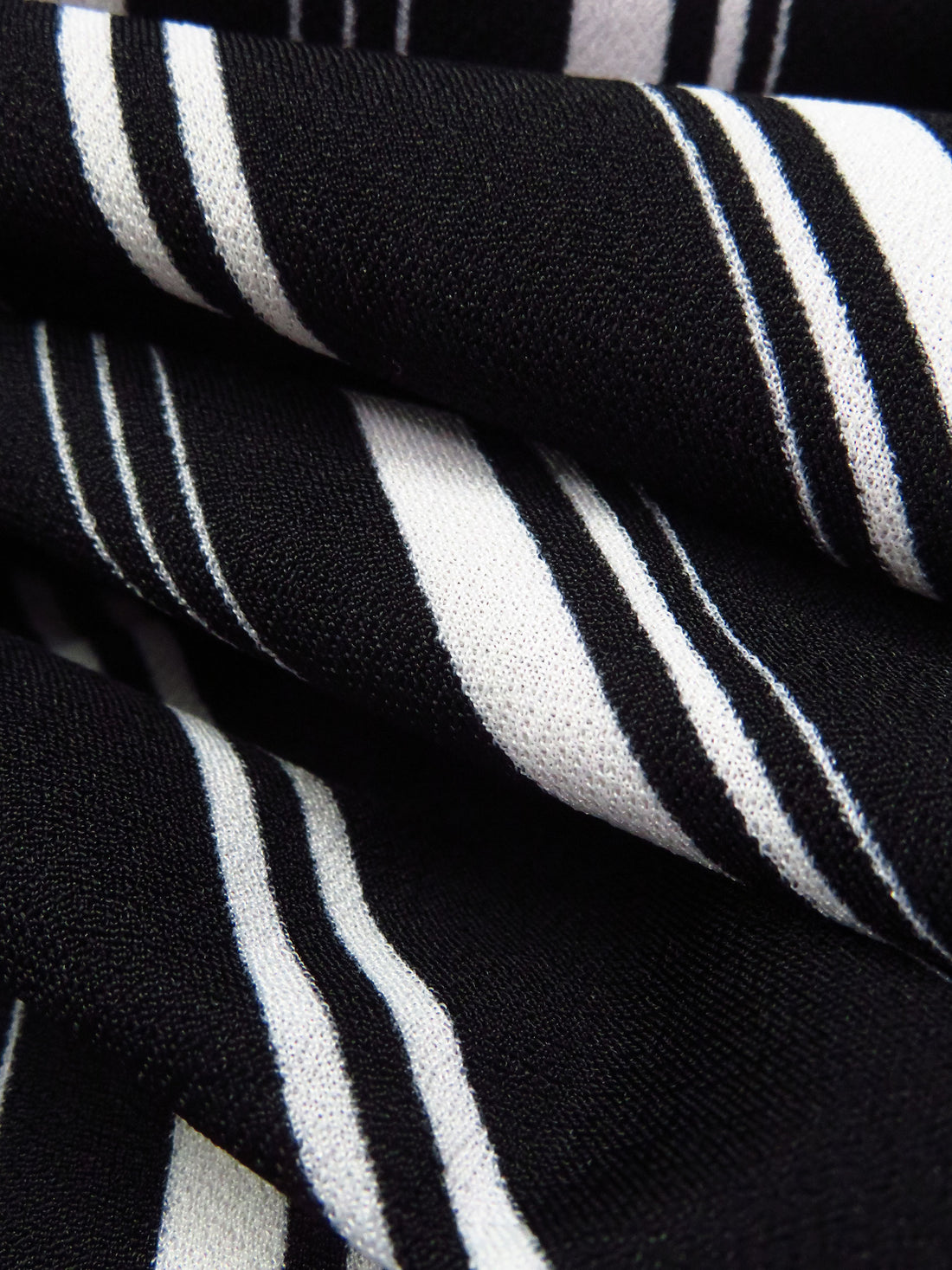 Black/White Polyester/Lycra Vertical Stripe Print Crepe Double Knit 58W