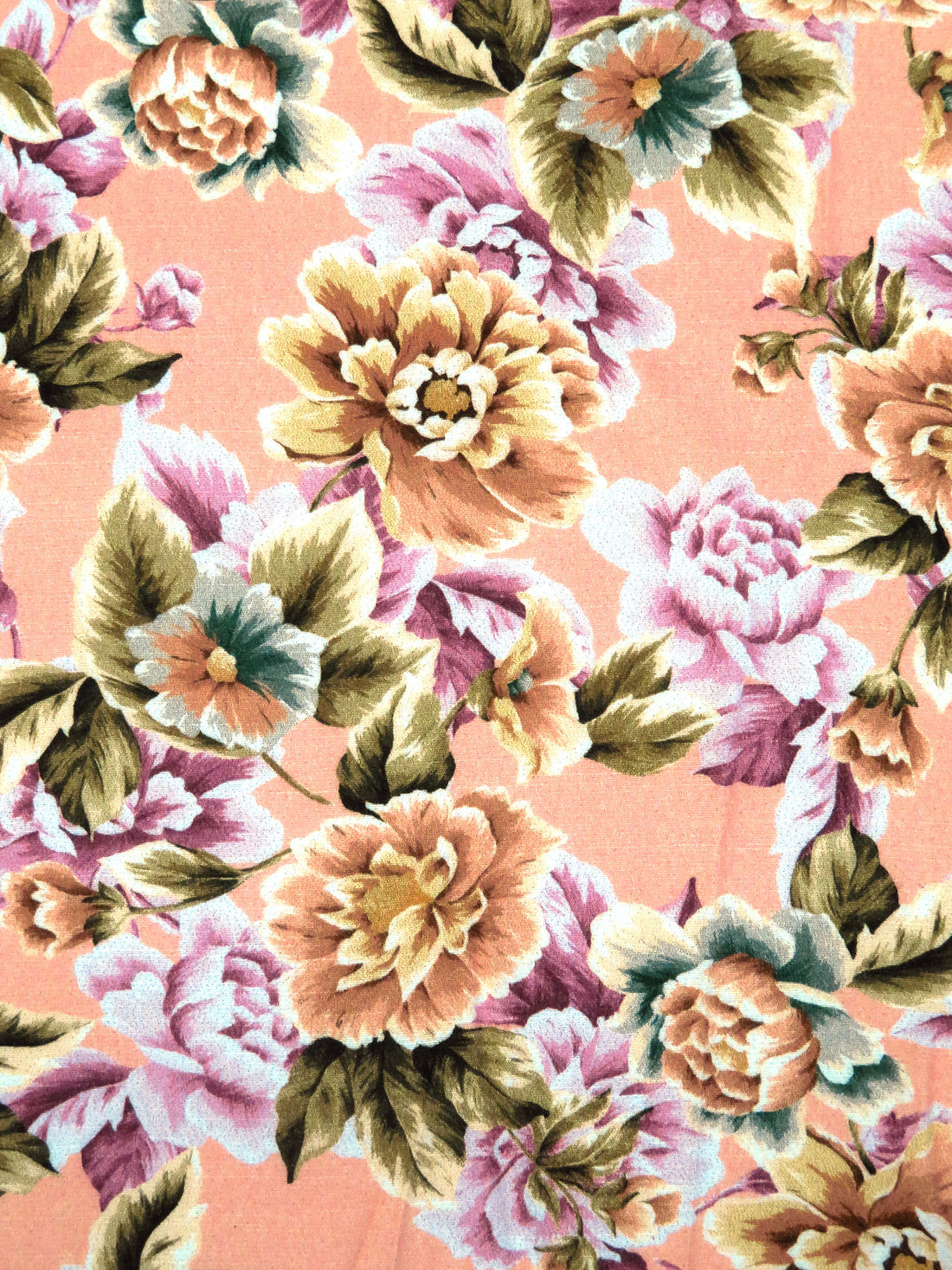 Apricot/White/Willow Tea/Multi 100% Rayon Floral Print Crepe Challis 54W