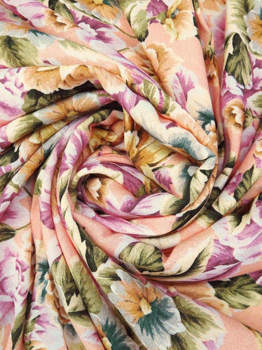 Apricot/White/Willow Tea/Multi 100% Rayon Floral Print Crepe Challis 54W