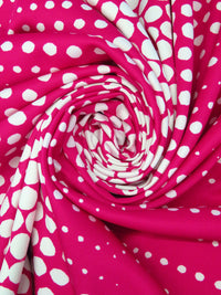 Raspberry/White Polyester/Lycra Double Border Tapered Dot Print Scuba Knit 56W