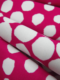 Raspberry/White Polyester/Lycra Double Border Tapered Dot Print Scuba Knit 56W
