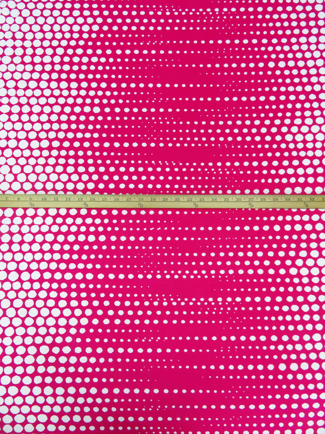 Raspberry/White Polyester/Lycra Double Border Tapered Dot Print Scuba Knit 56W