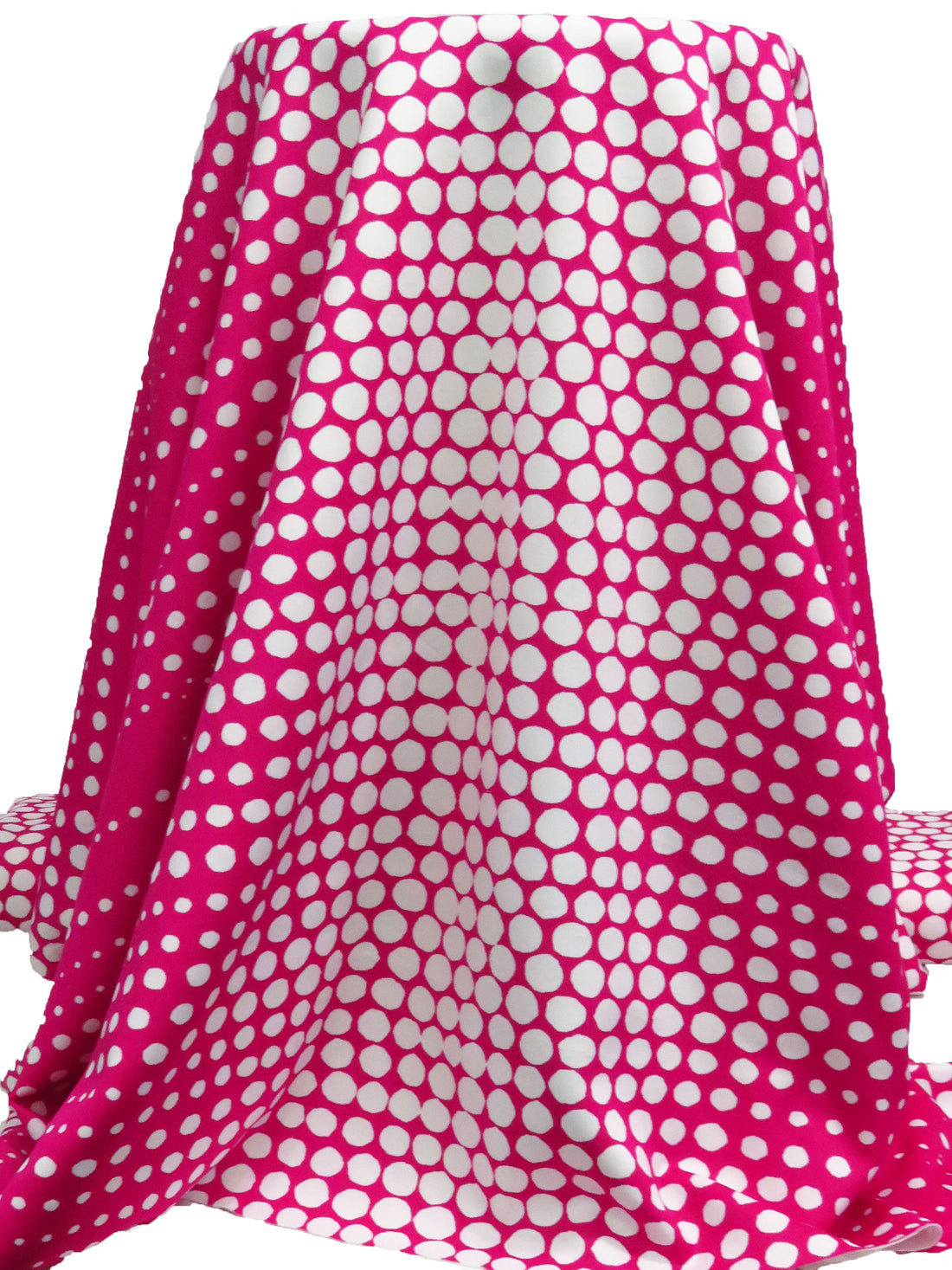 Raspberry/White Polyester/Lycra Double Border Tapered Dot Print Scuba Knit 56W