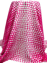 Raspberry/White Polyester/Lycra Double Border Tapered Dot Print Scuba Knit 56W