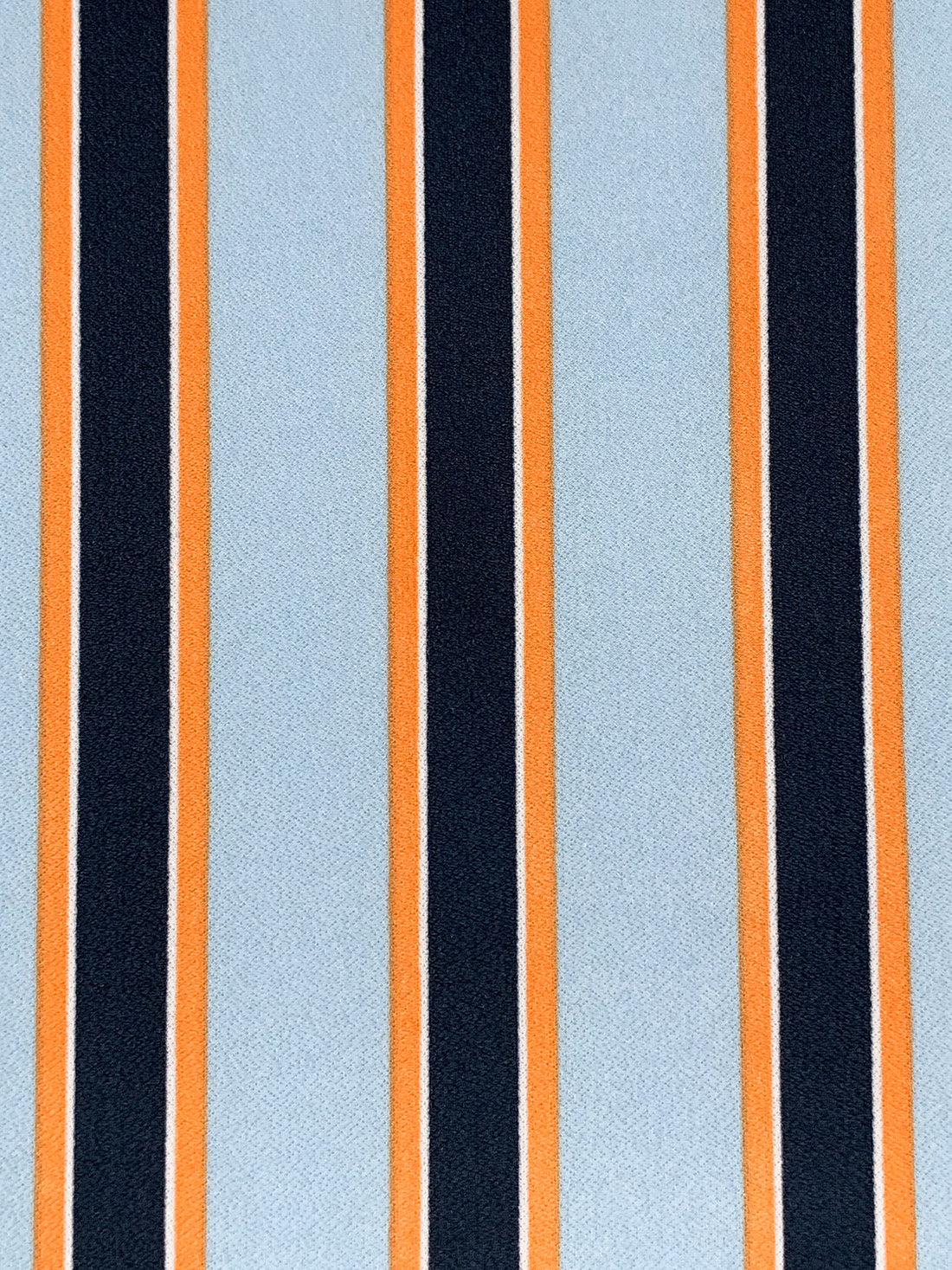 Aqua Blue/Orange/Dark Navy Polyester/Lycra Vertical Stripe Print Crepe Double Knit 58W