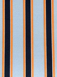 Aqua Blue/Orange/Dark Navy Polyester/Lycra Vertical Stripe Print Crepe Double Knit 58W