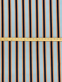 Aqua Blue/Orange/Dark Navy Polyester/Lycra Vertical Stripe Print Crepe Double Knit 58W