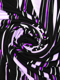 Black/Light Lilac/Vivid Orchid/White Polyester/Lycra Vertical Stripes Print Crepe Double Knit 58W