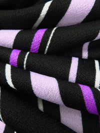 Black/Light Lilac/Vivid Orchid/White Polyester/Lycra Vertical Stripes Print Crepe Double Knit 58W