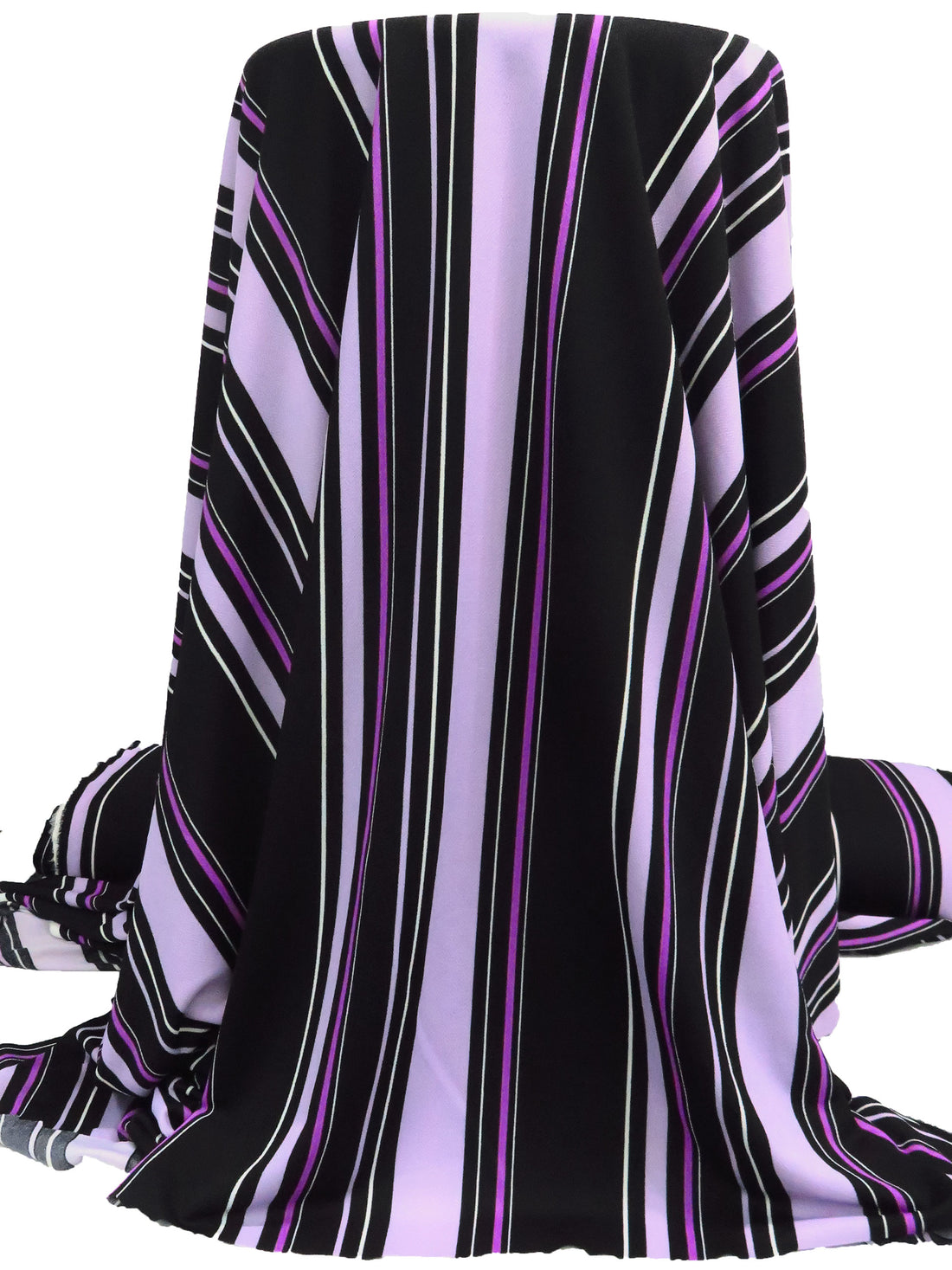 Black/Light Lilac/Vivid Orchid/White Polyester/Lycra Vertical Stripes Print Crepe Double Knit 58W