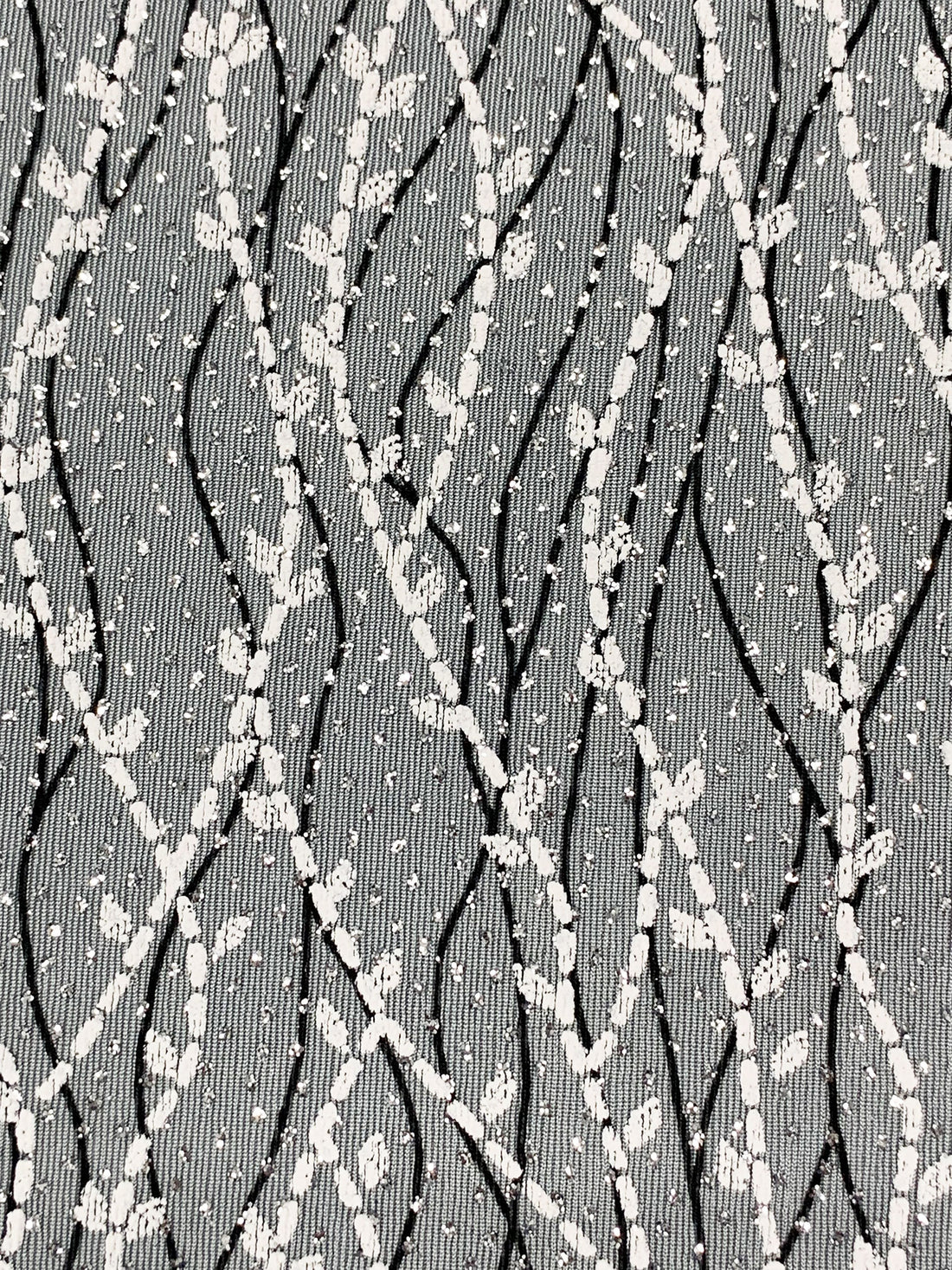 Light Gray/White/Silver Acetate/Lycra Wavy Puff Print Glitter Dot Slinky Knit 52W