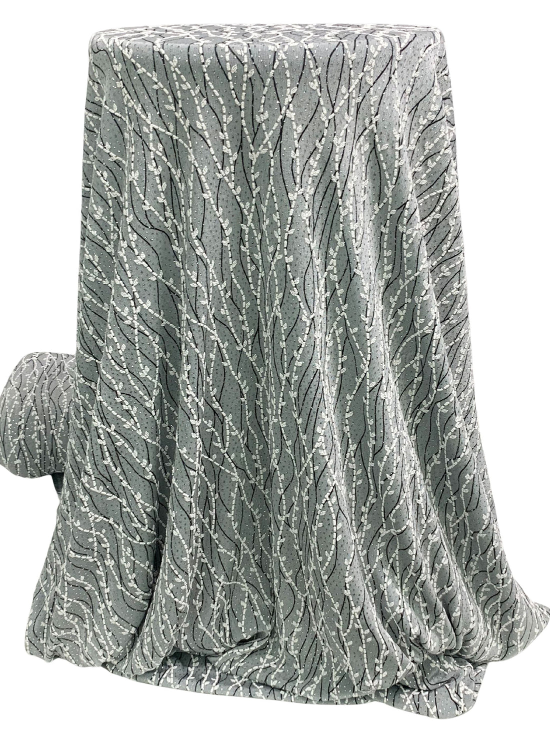 Light Gray/White/Silver Acetate/Lycra Wavy Puff Print Glitter Dot Slinky Knit 52W