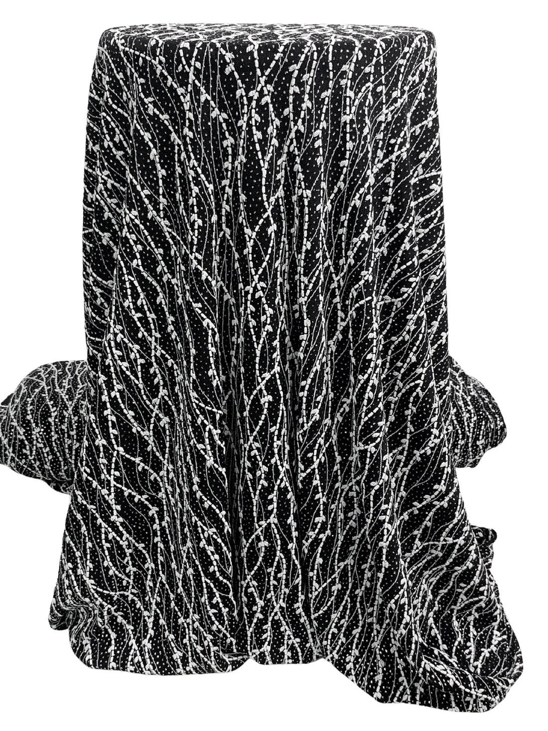 Black/White/Silver Acetate/Lycra Wavy Puff Print Glitter Dot Slinky Knit 52W