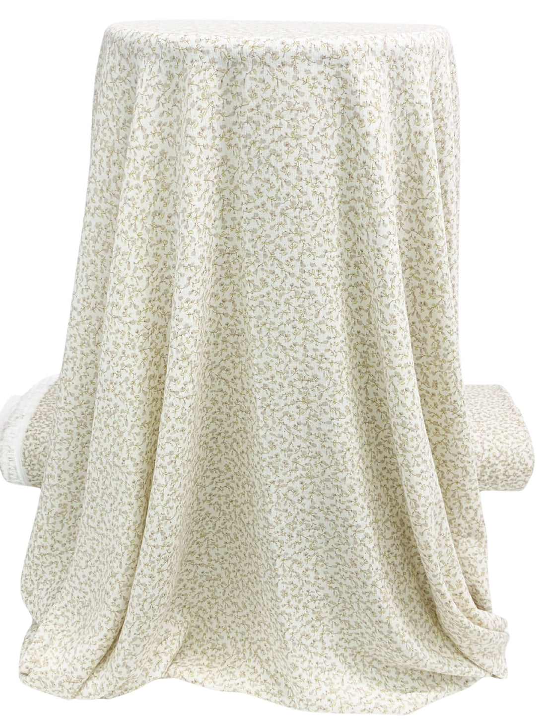 Pale Vanilla/Yellow/Taupe 100% Rayon Ditsy Floral Print Crinkle Challis 52W