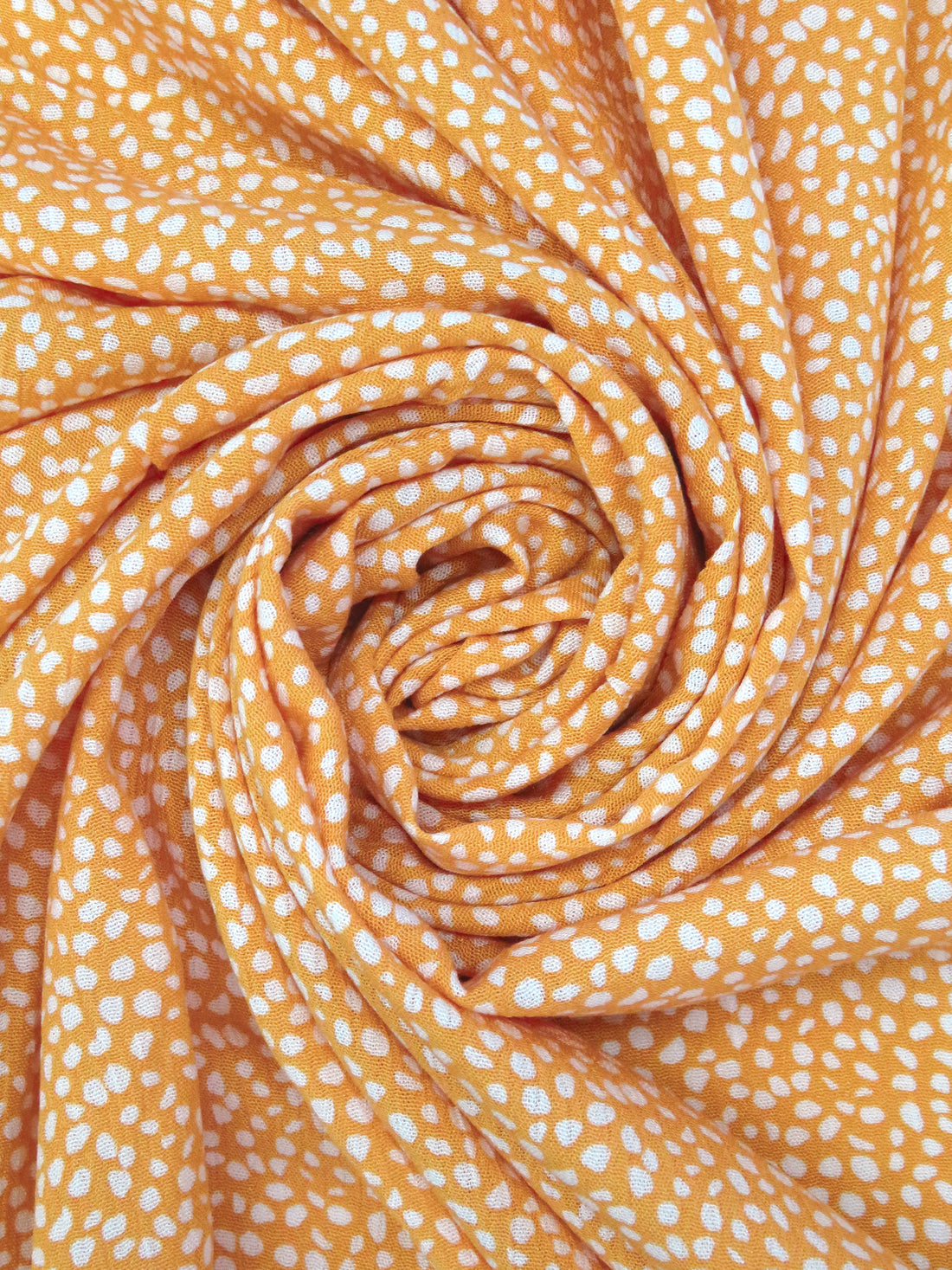 Deep Saffron/White 100% Rayon Abstract Dot Print Crinkle Challis 52W