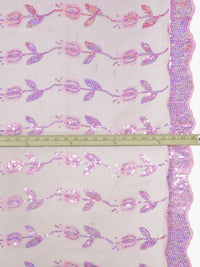 Ballet Pink/Taffy Pink/Bubblegum 100% Polyester Double Scalloped Border Embroidered Sequin Floral Design On Netting 51W