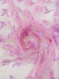 Ballet Pink/Taffy Pink/Bubblegum 100% Polyester Double Scalloped Border Embroidered Sequin Floral Design On Netting 51W