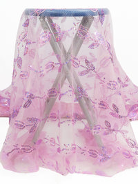 Ballet Pink/Taffy Pink/Bubblegum 100% Polyester Double Scalloped Border Embroidered Sequin Floral Design On Netting 51W