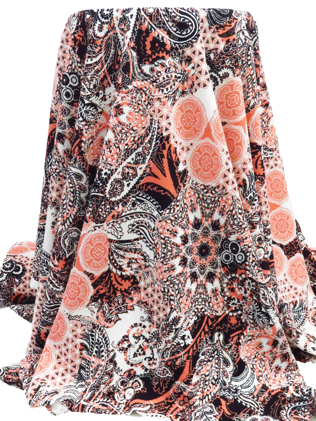 Black/Salmon/White Polyester/Lycra Everything Paisley Print Liverpool Double Knit 58W